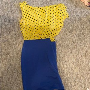 Blue and Yellow Polka Dot Dress